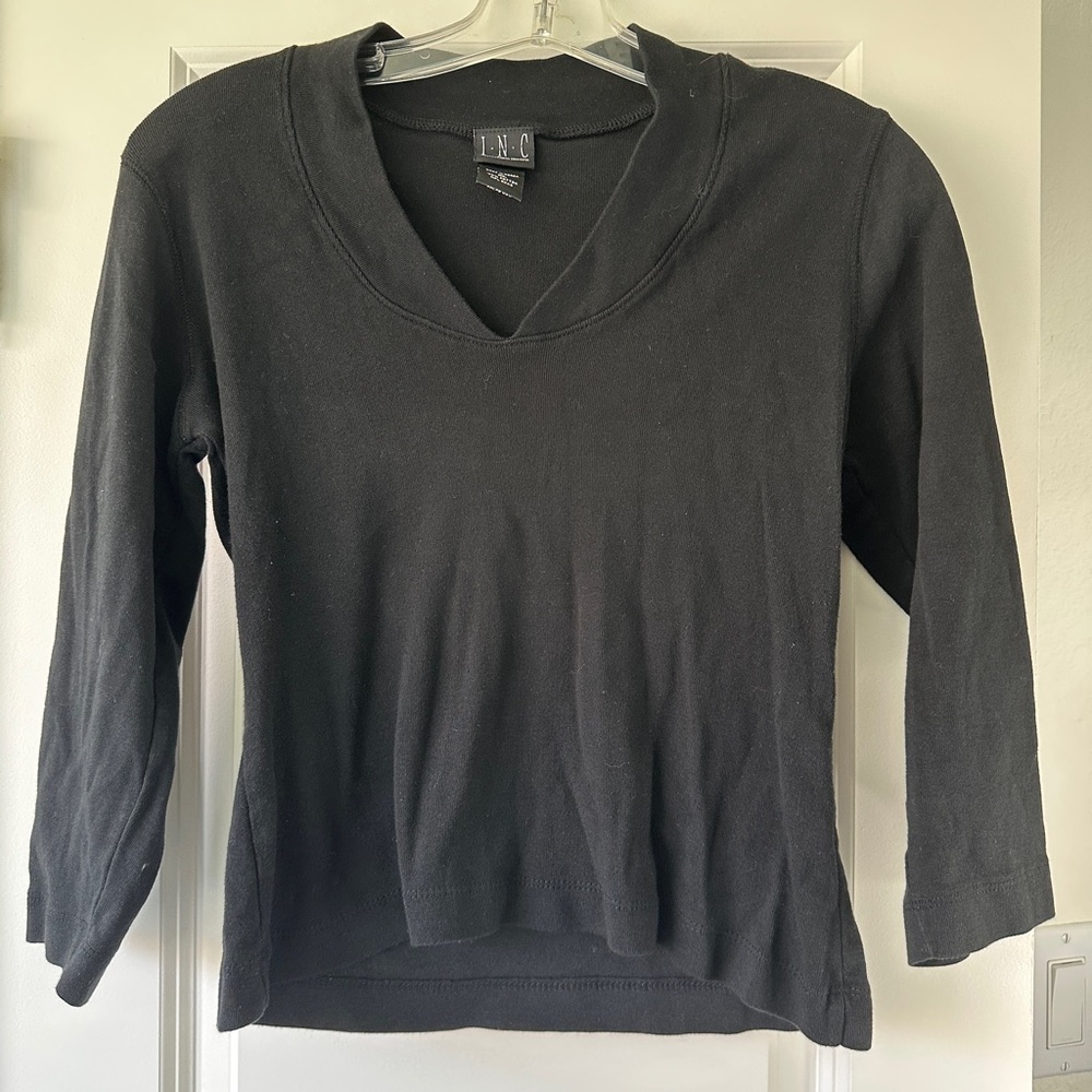 INC International Concepts Womens Black V-Neck Long Sleeve Top Basic